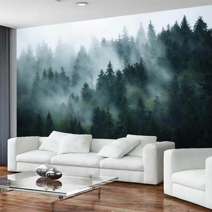 Forest in The Morning Mist, Large Art Wall Mural, Wallpaper for bedrooms, Living Rooms, and bathrooms! (Non-self-Adhesive)