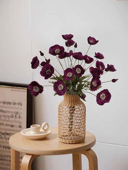 IPOPU Burgundy Silk Flowers 6PCS Fake Poppies Artificial Flowers for Veterans Day Floral Centerpieces, Tables, Wedding Decorations, Reception