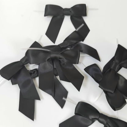 50pcs 3-1/2" Black Satin Ribbon Bows with Twist Ties Giant Bows for Fathers' Day 7th of July Gift Packing&Wrapping (Black)