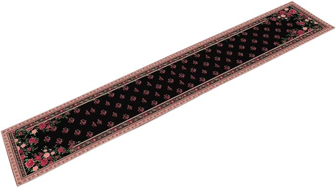 Romantic Rose Table Runner, Black Red Floral Blossoms Farmhouse Rustic Decor Table Runner for Kitchen Dining Home Party Wedding, 13x108 Inch
