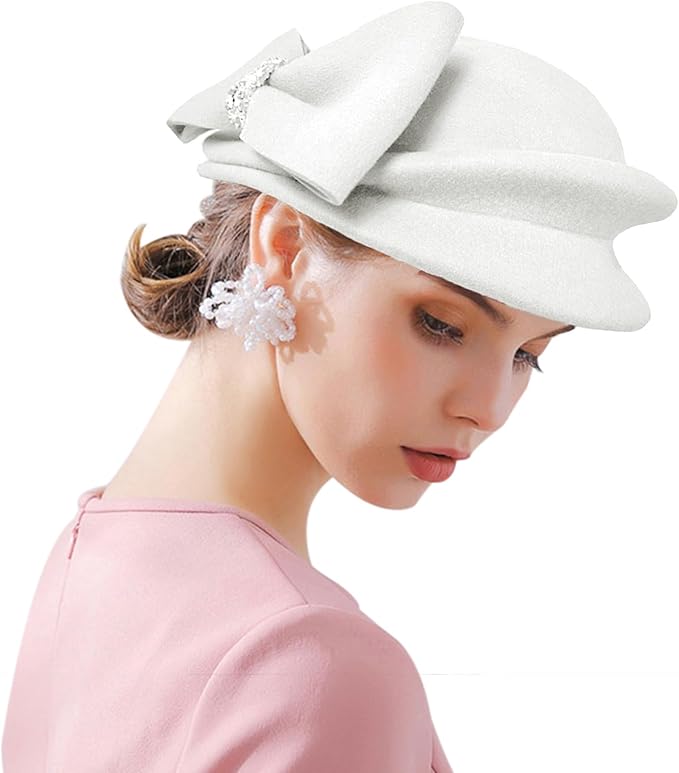 ORIDOOR Women Vintage 100% Wool Felt Flowers Bucket Cloche Bowler Hat Church Wedding Beret Hat