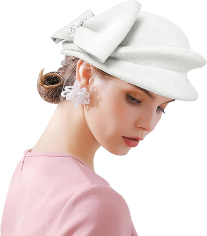 ORIDOOR Women Vintage 100% Wool Felt Flowers Bucket Cloche Bowler Hat Church Wedding Beret Hat