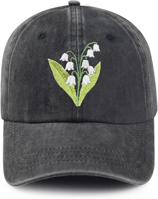 Cute Flower Hat, Elegant Floral Embroidered Adjustable Baseball Cap for Men Women, Gifts for Flower Lovers, Black