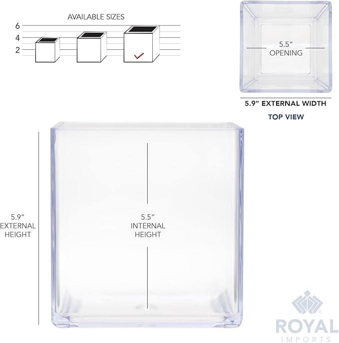 Royal Imports Flower Acrylic Vases Cubes, Decorative Centerpiece for Home or Wedding, Non Breakable Plastic, 6x6 - Clear