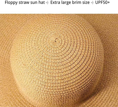 Oversized Beach Straw Hats for Women Extra Large Wide Brim Beach Hat Foldable Roll up Floppy Sun Hat