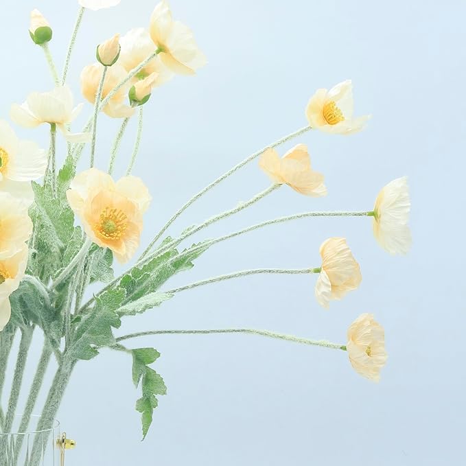 2 Pcs Artificial Fake Flowers Poppies Silk Flower Arrangements Wedding Bouquets Decorations Plastic Floral Table Centerpieces for Home Kitchen Garden Party Decor Approx 23.6" High - Light Champagne
