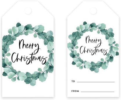 Andaz Press Christmas Holiday Season Classic Gift Tags, Merry Christmas to from Classic Favor Tags, Eucalyptus Wreath Design, for Holiday Events, Parties, and Favors, 60-Pack