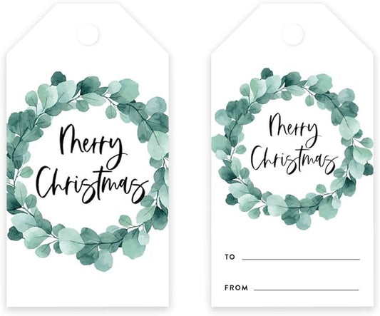 Andaz Press Christmas Holiday Season Classic Gift Tags, Merry Christmas to from Classic Favor Tags, Eucalyptus Wreath Design, for Holiday Events, Parties, and Favors, 60-Pack