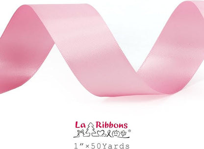 LaRibbons 1 Inch 50 Yard Double Faced Satin Ribbon,Rose Pink Satin Craft Fabric Ribbon for Gift Wrapping Floral Bouquets Wedding Party Decoration