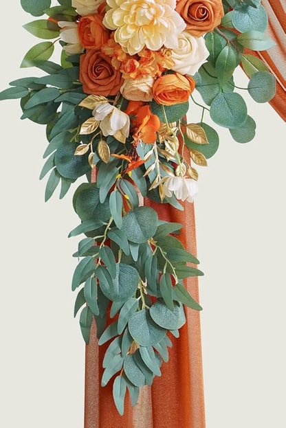 ponatia Artificial Wedding Arch Flowers Kit(Pack of 3) with 26Ft Shiny Wedding Arch Draping Fabric, Arch Flowers for Wedding Ceremony and Reception Backdrop Wedding Decoration (Burnt Orange)