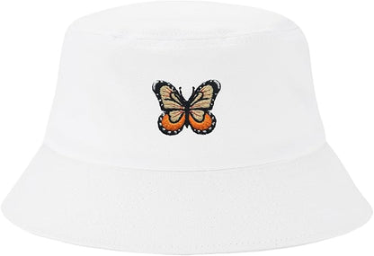 Fashion Embroidered Bucket Hat Cotton Summer Beach Sun Hat for Women Men Teen