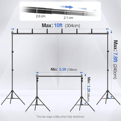 EMART Backdrop Stand 10x7.8ft(WxH) Photo Studio Adjustable Background Stand Support kit with 2 Crossbars, 8 Clamps, 2 Sandbags and Carry Bag for Parties, Events Decoration, Wedding, Photography