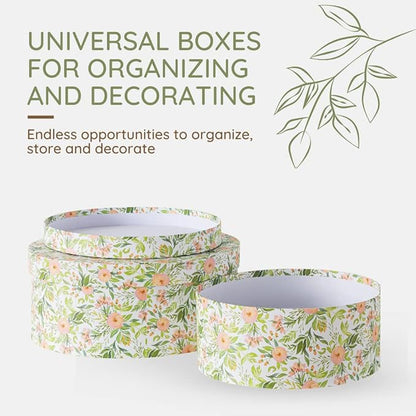 Soul & Lane Wild Flowers Oval Storage Boxes for Home Décor - Set of 2: Floral Gift Boxes with Lids for Presents, Decorative Photo Storage Cartons, Stackable Paperboard Containers for Organizing