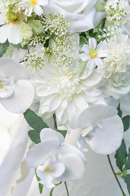 TINGE TIME 11 Inch Wedding Bouquets for Bride, IvoryWhite Artificial Flowers Bouquet, Brides & Bridesmaids Bouquet for Wedding Anniversary Ceremony Bridal Shower Decorations