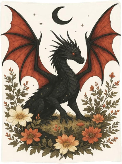 Black Dragon Blanket Floral Dragon Throw Blanket Soft Cozy Fleece Fuzzy Stuffed Plush Flannel Gifts for Girls Women Boys Kids Adults 40''x50''