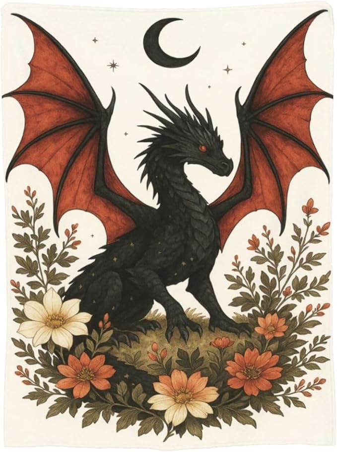 Black Dragon Blanket Floral Dragon Throw Blanket Soft Cozy Fleece Fuzzy Stuffed Plush Flannel Gifts for Girls Women Boys Kids Adults 50"X60"