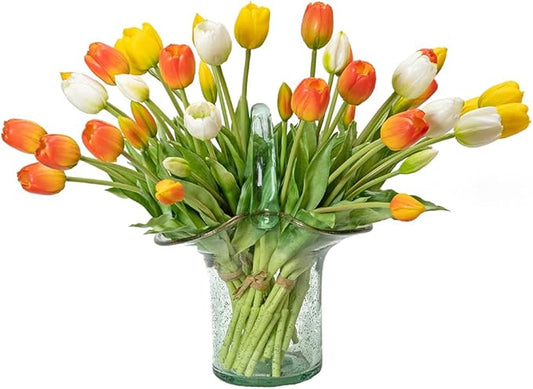 40pcs Artificial Tulips Flowers, Real Touch Latex Bouquet, Fake Tulips for Office Wedding Party Home Kitchen Garden Decoration(Orange Suit 40pcs)