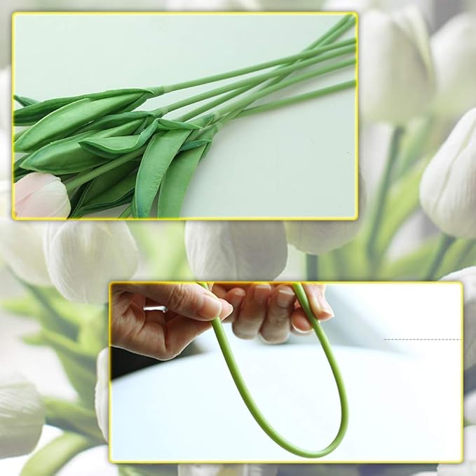WeTop 30pcs Real Touch Tulips PU Artificial Flowers, Fake Tulips Flowers for Arrangement Wedding Party Easter Spring Home Dining Room Office Decoration. (White, 14" Tall)