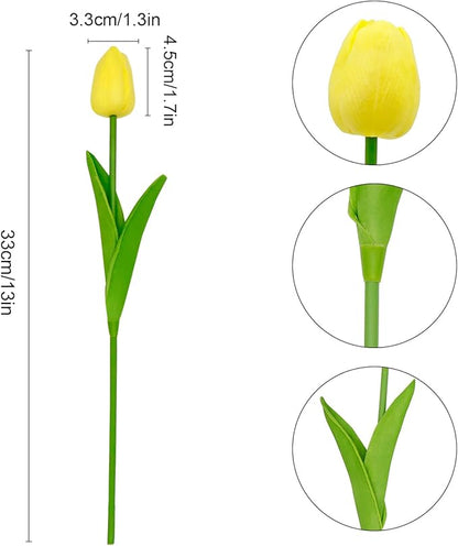 36 PCS Yellow Tulips Artificial Flowers 13" PU Fake Flowers for Wedding Home Decor (Yellow)