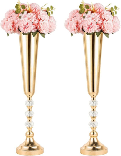 2 Pcs Tall Gold Vases for Centerpieces -22.6" Height Versatile Metal Tabletop Flower Stand, Wedding Decorations for Reception, Tall Flower Vase for Birthday, Weddings, Anniversary, Home Decor (2 Pcs)