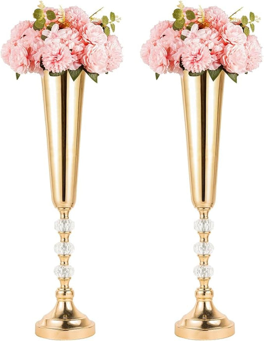 2 Pcs Tall Gold Vases for Centerpieces -22.6" Height Versatile Metal Tabletop Flower Stand, Wedding Decorations for Reception, Tall Flower Vase for Birthday, Weddings, Anniversary, Home Decor (2 Pcs)