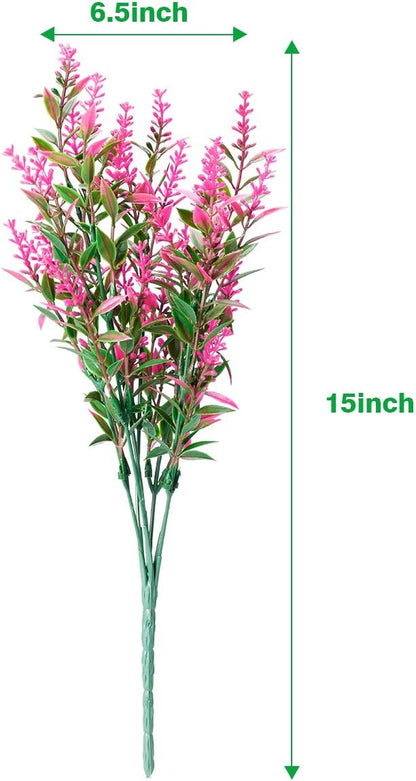 20 Bundles Artificial Lavender Flowers Outdoor UV Resistant Fake Flowers No Fade Faux Plastic Plants Garden Porch Window Box Decorating (Pink)