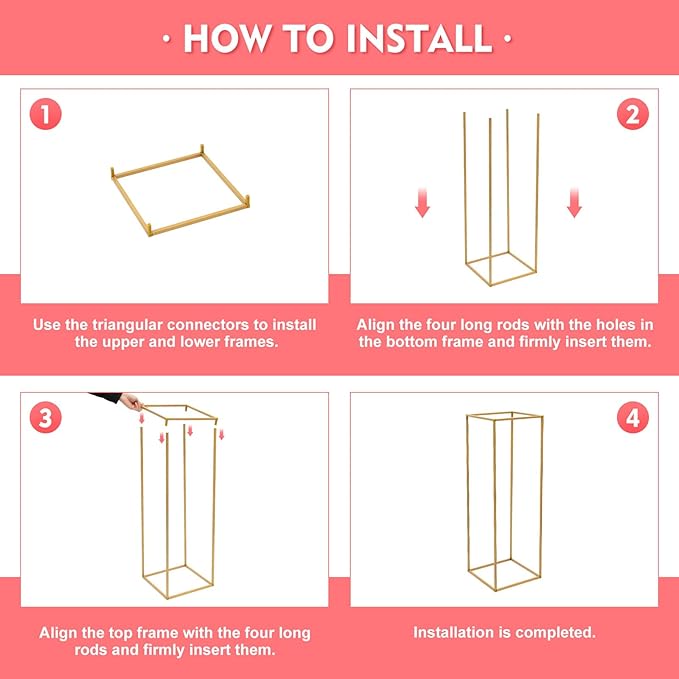 10Pcs Gold Wedding Flower Stands, Metal Column Flower Holder Gold Flower Centerpieces Stands Wedding Metal Centerpieces Rectangular Vase for Wedding Decorations Party Event (10Pcs 31.4in)