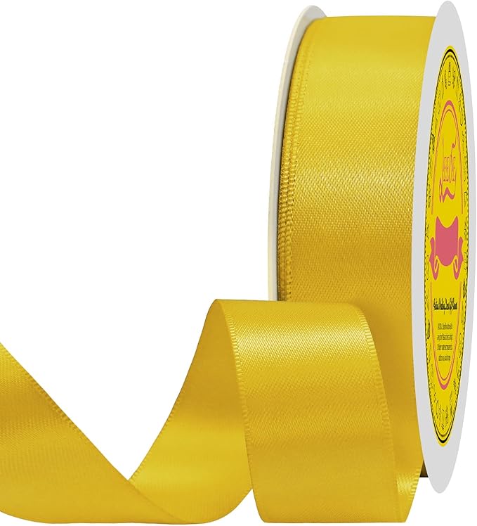 Double Face Yellow Satin Ribbon 7/8 inch X 100 Yards Polyester Yellow Ribbon for Gift Wrapping Very Suitable for Weddings Party Hair Bow Invitation Decorations and More