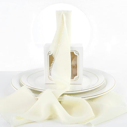 MEEDEE Ivory Chiffon Ribbon 3 Inch Frayed Ribbon Cream Chiffon Silk Ribbons Frayed Edge Wide Chiffon Ribbons for Crafts, Flower Bouquet, Wedding Favors Wrapping (2 Rolls 10 Yards)