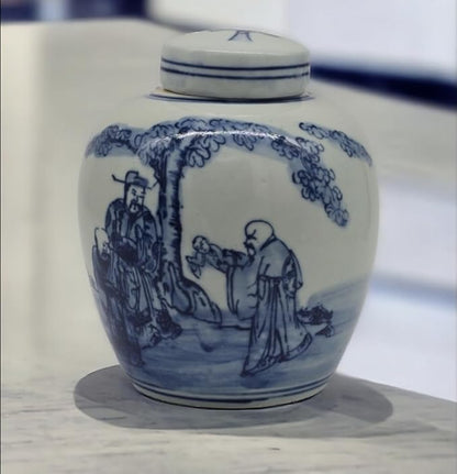 Retro Antique Like Style Blue and White Porcelain ancients Ceramic Covered Jar Vase, Ginger Jar,China Ming Style, Jingdezhen (LJ8)