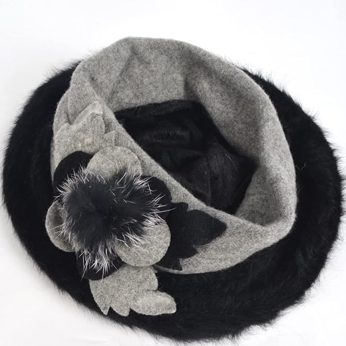 VECRY Lady French Beret 100% Wool Beret Floral Dress Beanie Winter Hat