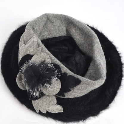VECRY Lady French Beret 100% Wool Beret Floral Dress Beanie Winter Hat