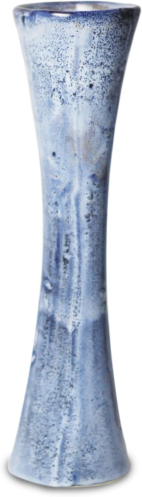 RoRo Handmade 10-Inch Reactive Blue Hourglass Ceramic Vase