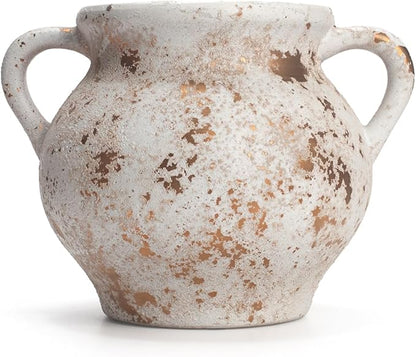 LINGMAI Rustic Ceramic Flower Vase with Handles, Decorative Pottery Vase 7.8in Terracotta Plant Pots, Cement Textured Vases Home Decor, Indoor Fresh Flowers Planter, Dried Flower Arrangements