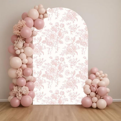 Arch Backdrop Cover Baby in Bloom Baby Shower Arch Stand Spandex Fabric Cover Blue Flowers Floral Pink Bows Girls Birthday Party Baptism Decorations (2.2X5ft,G-4032)