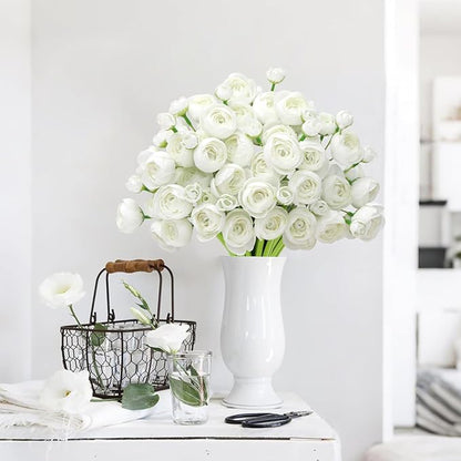 Ranunculus Artificial Flower White Faux Silk Mini Peony Flowers Fake Peonies Wedding Flowers DIY Bouquet for Centerpieces Arrangements Bridal Shower Decorations 18 Pcs(White)