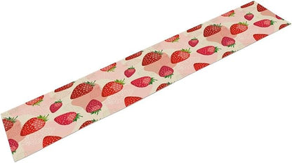 Strawberry Table Runner, Spring Summer Fruit Birthday Party Decoration Dining Room Home Kitchen Table Decor 13 x 90In