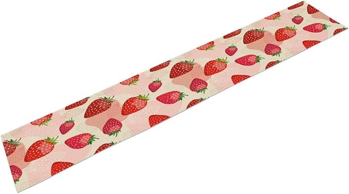 Strawberry Table Runner, Spring Summer Fruit Birthday Party Decoration Dining Room Home Kitchen Table Decor 13 x 120In