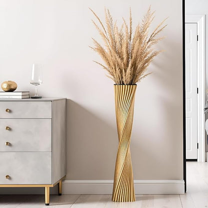 23.6" (60cm) Tall Gold Floor Vase for Pampas Grass, Floor Vases for Modern Geometry Decor - Minimalist Skinny Unique Shape Flower Vase for Farmhouse Entryway, Fireplace,Shelf
