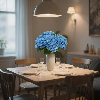 4Pcs Blue Hydrangea Artificial Flowers 21 Inch Real Touch Flowers with Stems Fake Artificial Hydrangeas Flowers for Bouquet Table Centerpieces Spring Decorations for Home