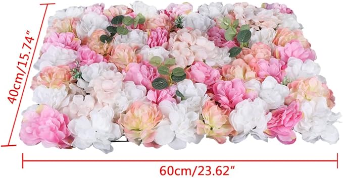 12 Pcs Artificial Flower Wall Panels 60x40cm Silk Hydrangea Wall Panel Flowers, Rose Wall Panel Artificial Flowers Wall Decor 3D Flower Wall Panel Silk Flowers