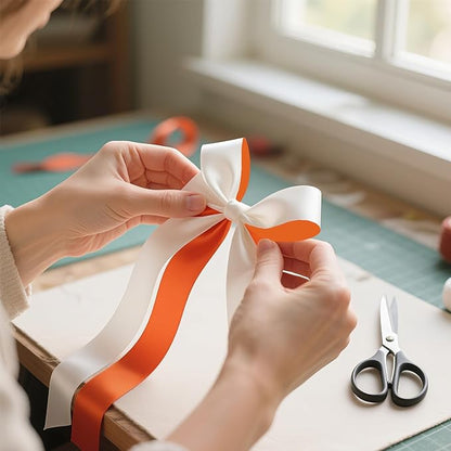 Ribbon 1 Inch, White & Terracotta Two-Tone Double Faced Satin Ribbon for Gift Wrapping, Flower Bouquet, Bow, Hair, Wedding, DIY Crafts, Holiday Party Decorations, 30 Yards Total