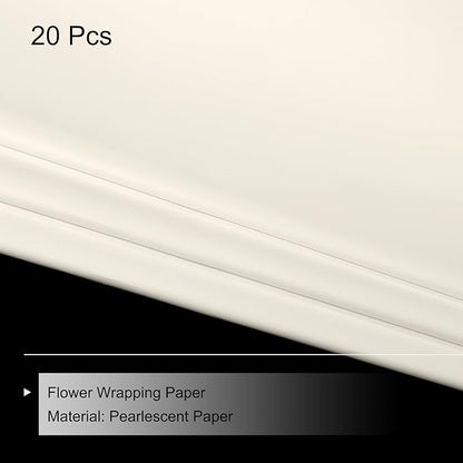 MECCANIXITY Pearlescent Film Flower Wrapping Paper 22.8x22.8 Inch Waterproof for DIY Crafts, Gift/Gift Box Packaging Light Beige Pack of 20