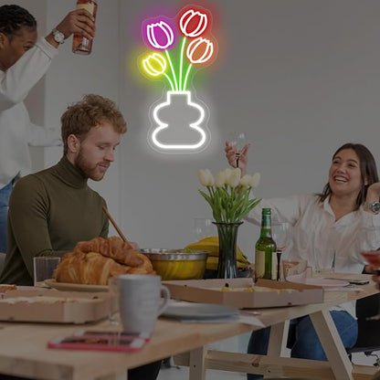 Tulip Flower Neon Sign for Wall Decor LED Tulip Lamp for Bedroom Wall Decor Flower Shop Decor, Tulip Sign for Living Room Studio Bedroom Party Decoration, Mother's or Valentine's Day Gifts