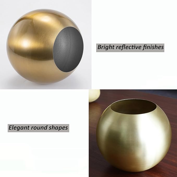 Gold Flower Vase Small Decorative Metal Vases for Table Centerpieces, MIATTCLD Round Gold Plant Pot Home Decor Ideal for Weddings, Parties, Anniversary, Living Room, Restaurants (Pink)