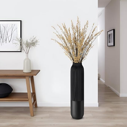 Tall Floor Vase, 23.6 inches (60cm) Tall Vases Sturdy, Luxury, Textured for Decorative Branches Dried Flowers, Floor Vase for Rustic, Living Room, Shelf Decor, Resin Black