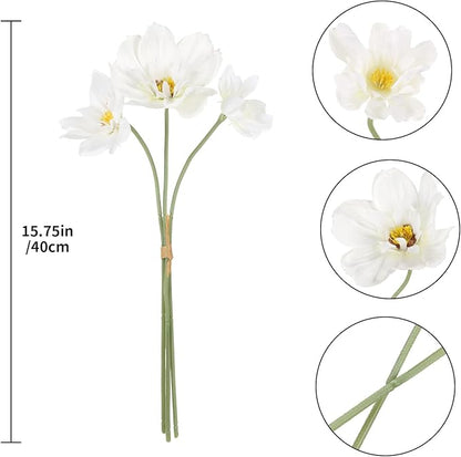 INSUNX 5 Bouquet Cosmos Artificial Flowers White Fake Daisy Flowers 15Pcs Faux Wildflowers Silk Flowers for Wedding Garden Home Party Table Centerpieces Cake Decor (White)