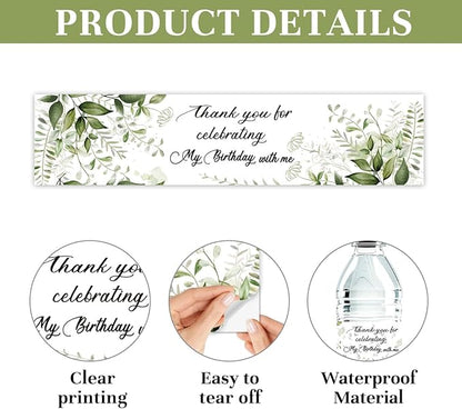 100 Pcs Greenery Floral Birthday Water Bottle Labels Sticker for Party Table Decoration Party Supplies Birthday Gift Ideas for Women Her