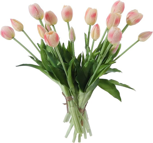 20PCS Peachy Fake Tulips Artificial Flowers Real Touch Latex Faux Tulips UV Resistant Fake Flowers Bouquet for Table Home Decor Party Wedding Garden Decoration