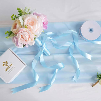 MEEDEE Blue Ribbon 1 Inch Light Blue Satin Ribbon Lux Double Faced Satin Ribbons by 50 Yards Polyester Blue Wrapping Ribbons for Crafts, Weddings, Flower Bouquet, Holiday Decorating